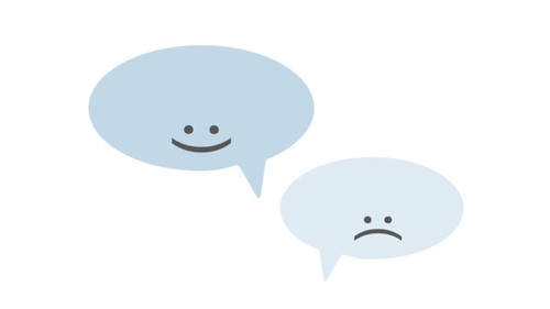 illustration som visar två pratbubblor, en med glad min och en med sur/ledsen min